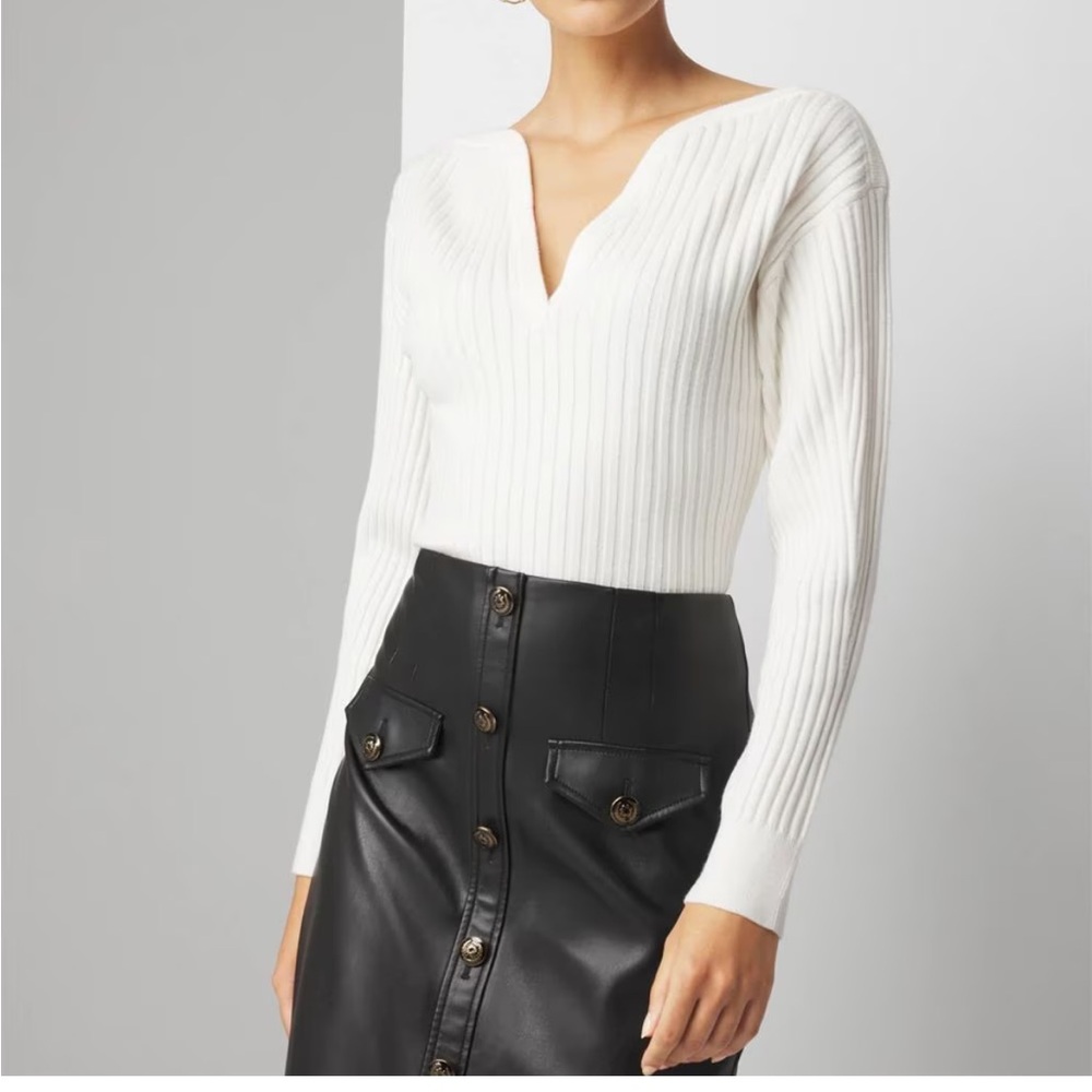 White House Black Market Ecru Ribbed Sweetheart Neck Pullover Sweater Sz L  NWT